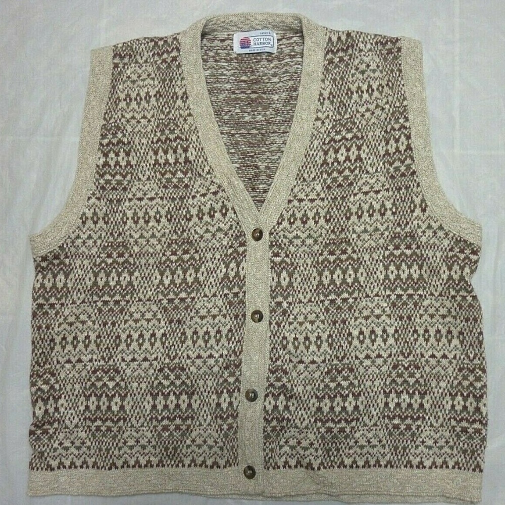 Vintage Cotton Argyle Cardigan Sweater Vest Grampa